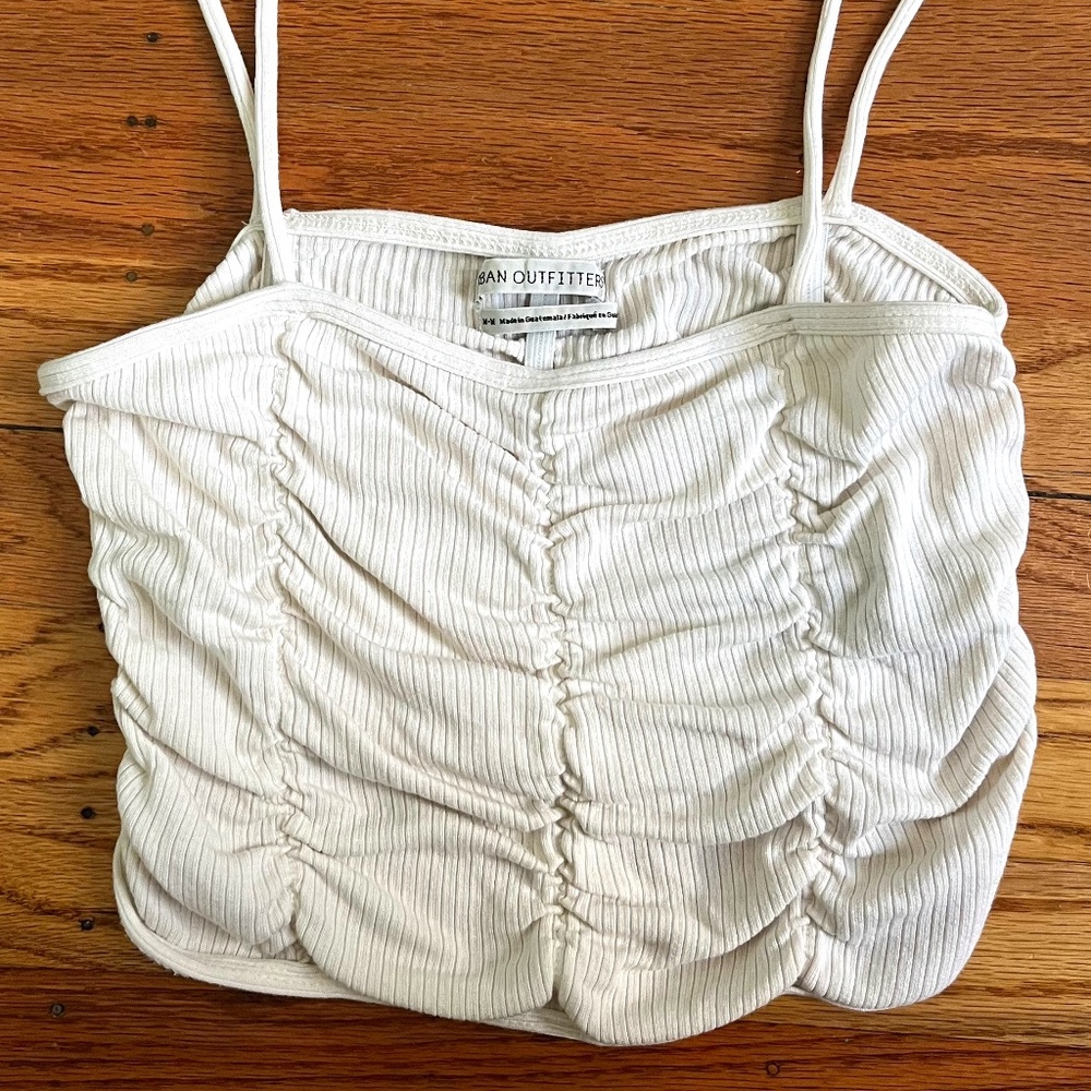 Urban Outfitters Cream/Off White Shirred Crop Top